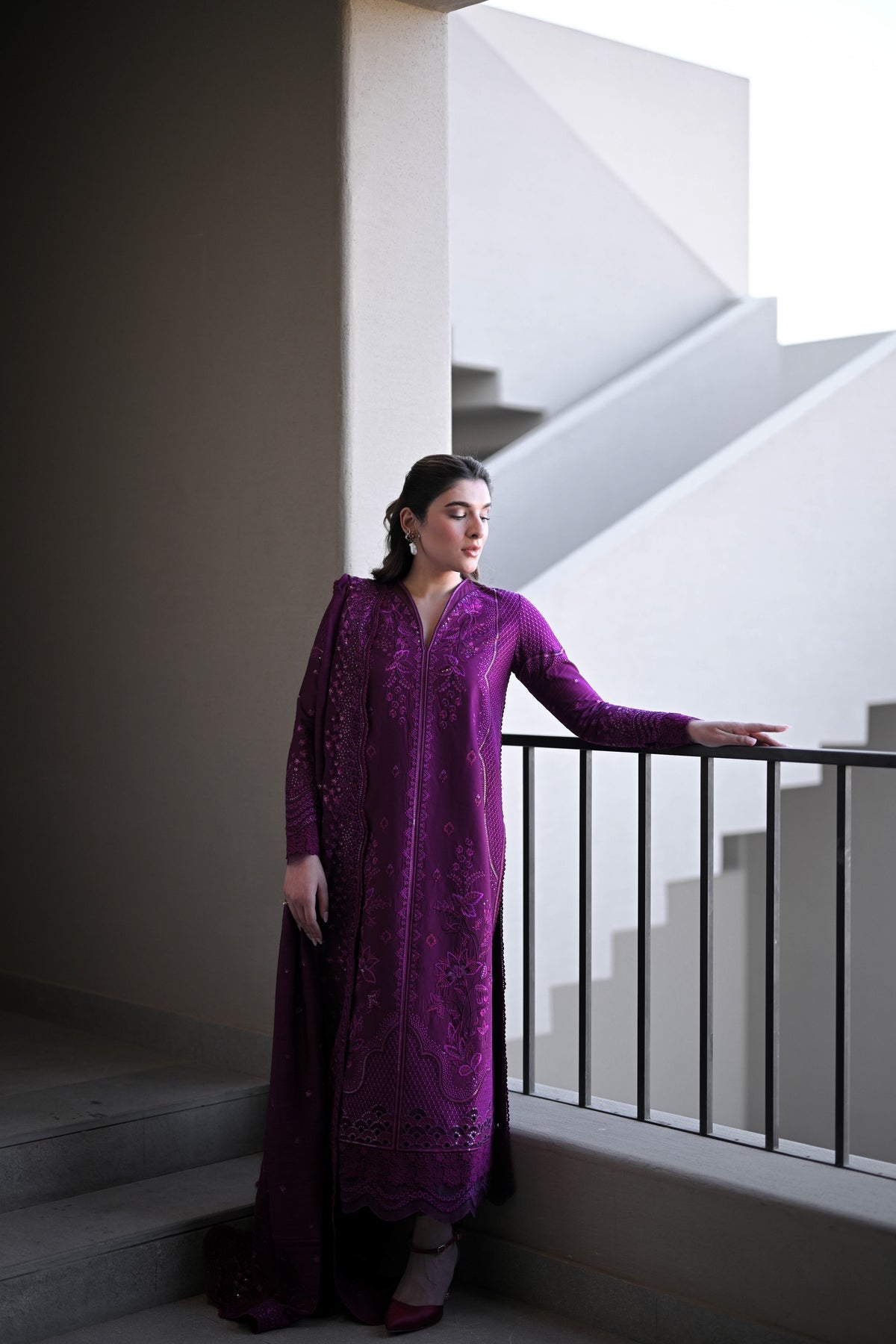 ZAINAB 3: DEEP PLUM LUXURY EMBROIDERED LAWN SET 2025 (NEL-25607)