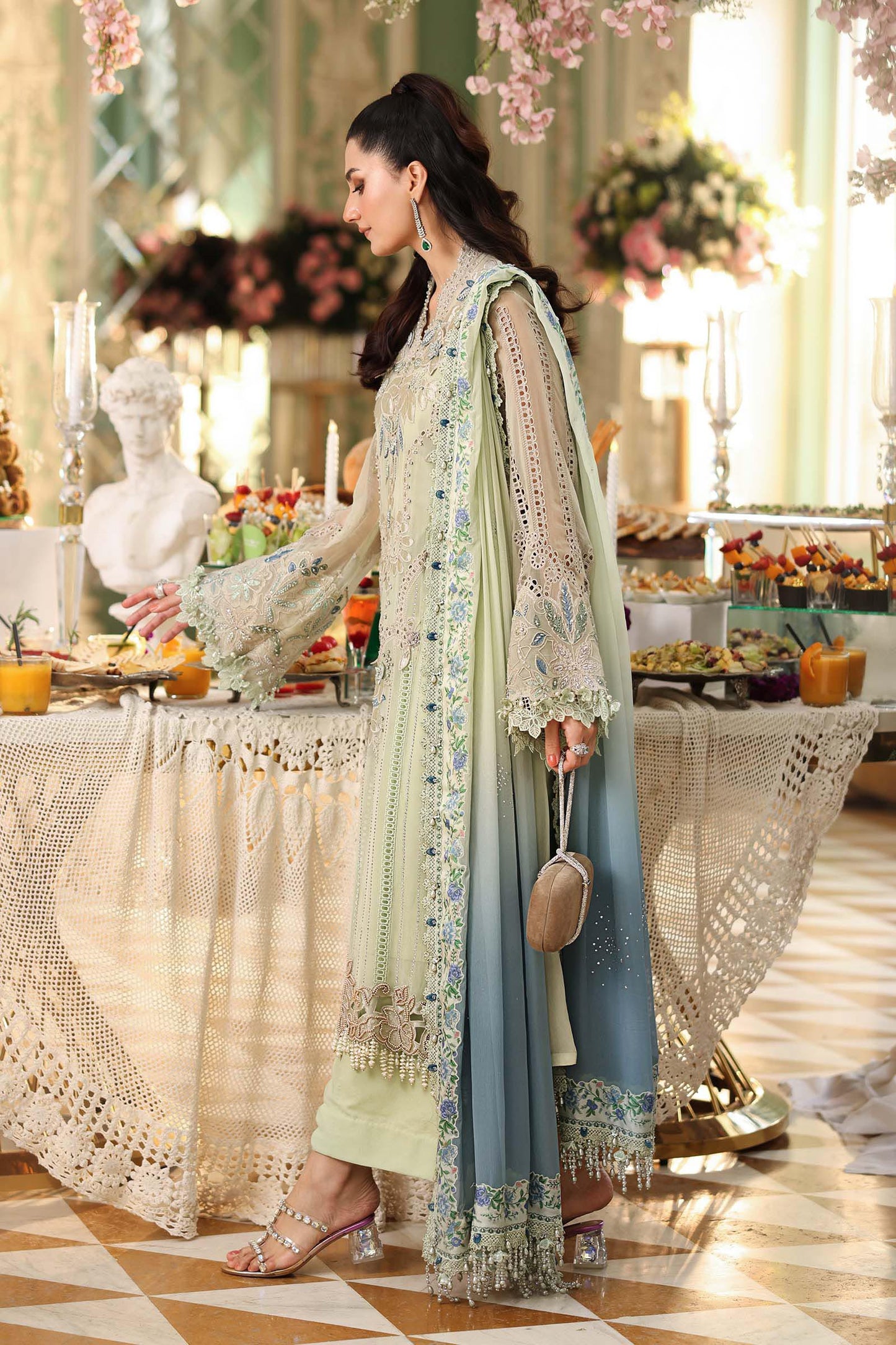 3 Piece Embroidered Chiffon Suit BARCODE:MPC-26-105-Pistachio Green