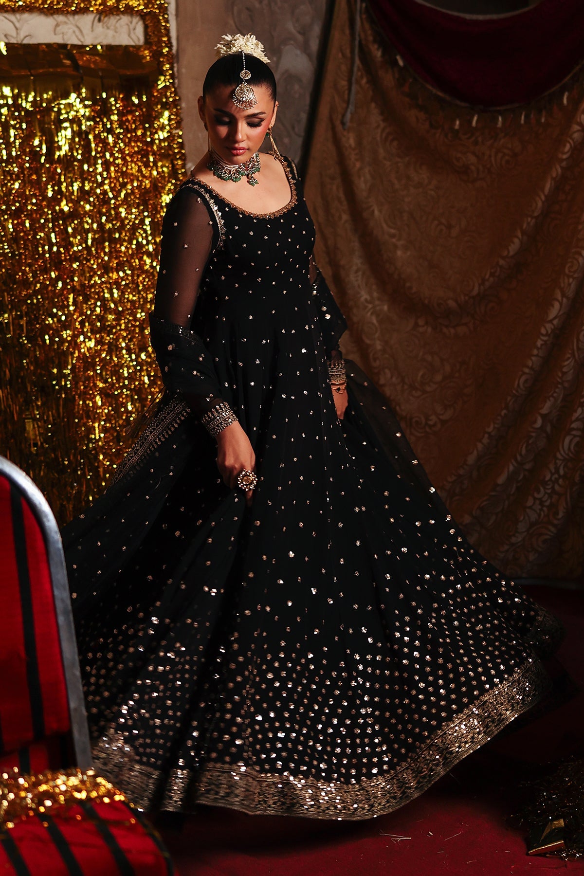 3-PC EMBROIDERED CHIFFON SUIT CMA-5-180