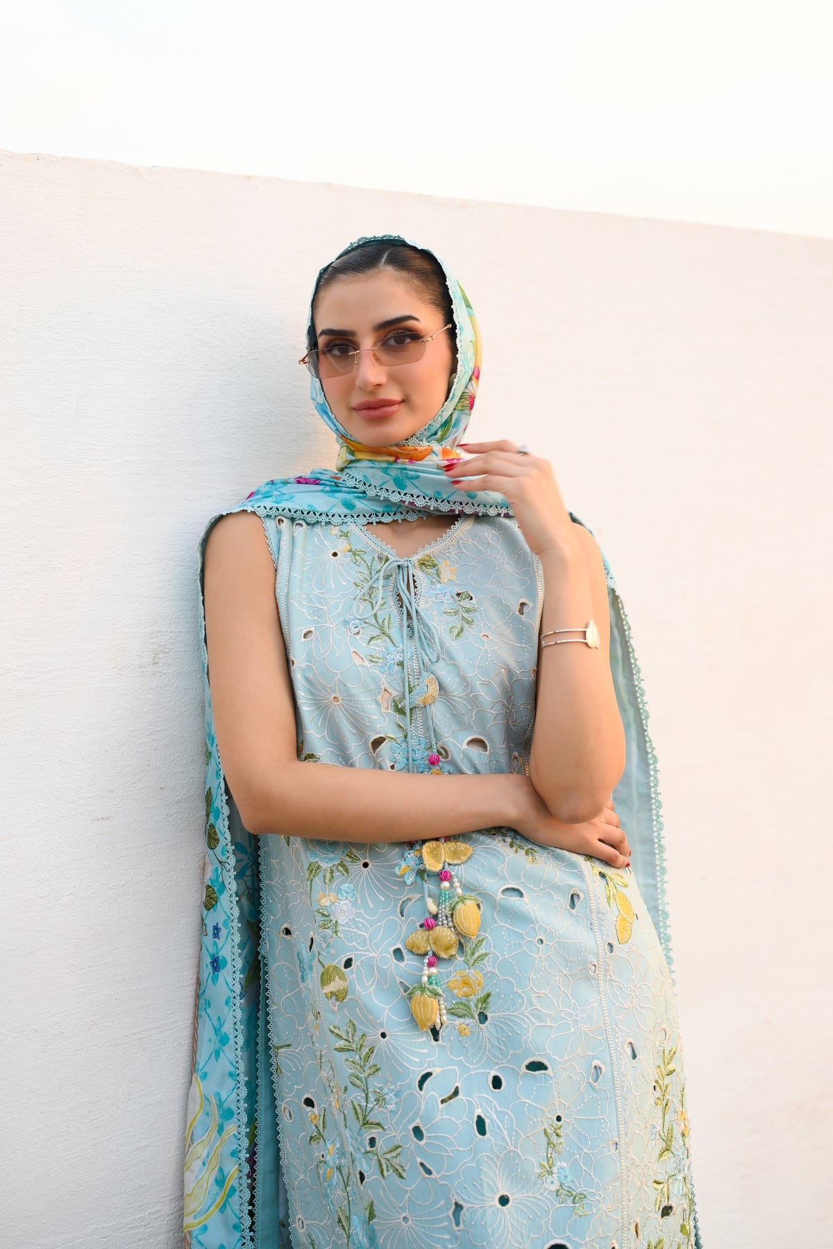 PASTEL AQUA BLUE LUXURY EMBROIDERED LUXURY LAWN SET (NEL-26606) LUXURY LAWN X EID 2026