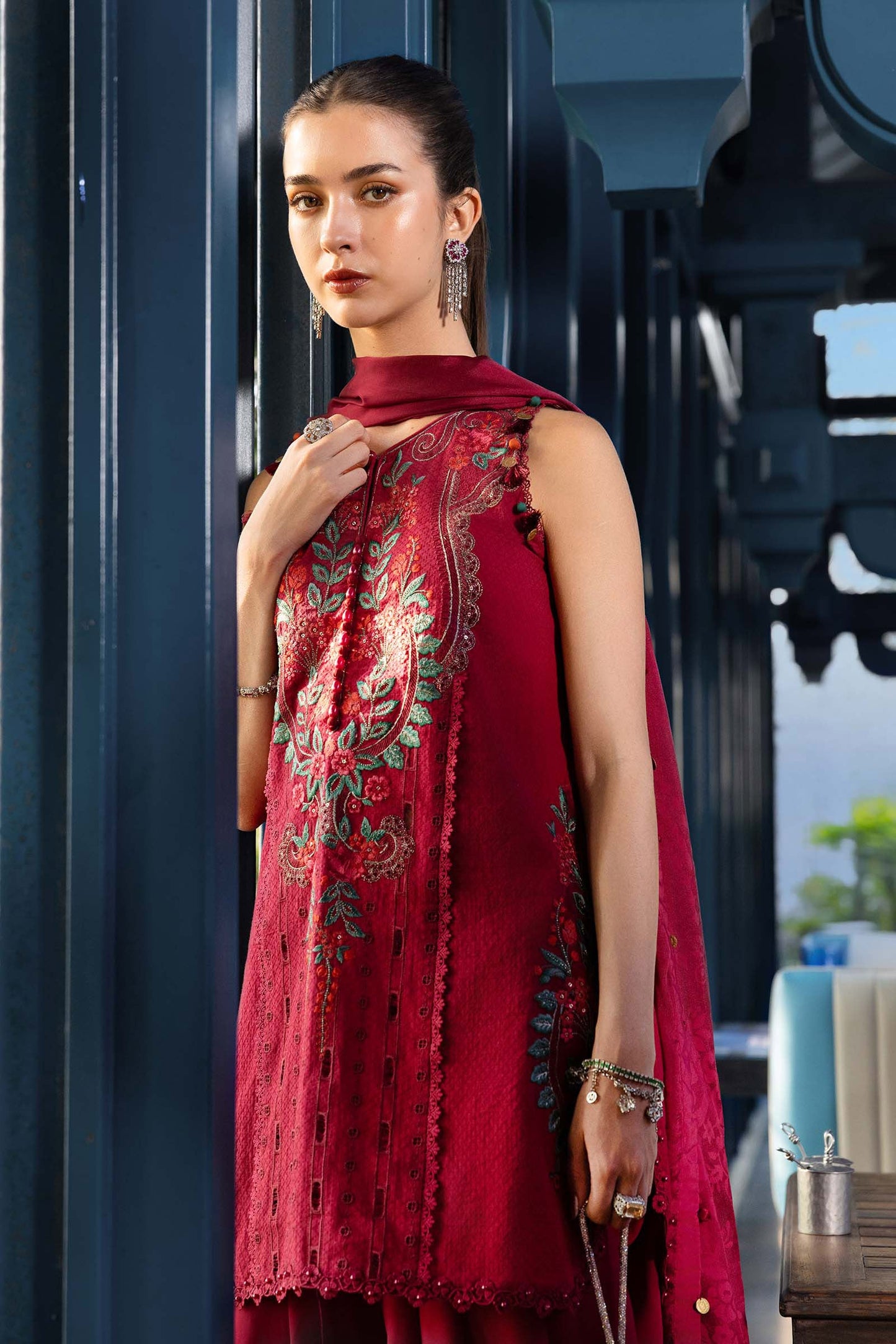 3 Piece Embroidered Jacquard Lawn Suit