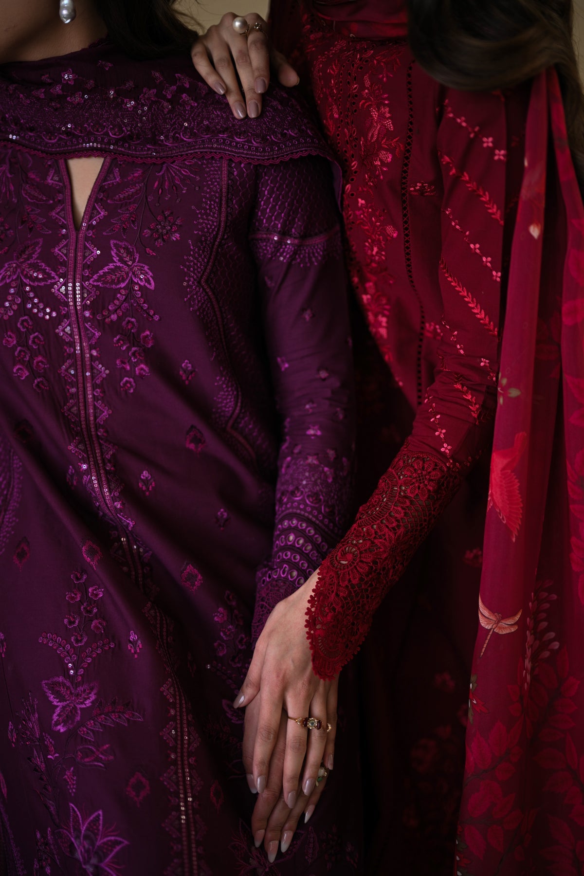 ZAHRA 3: MAROON LUXURY EMBROIDERED LAWN SET 2025 (NEL-25606)