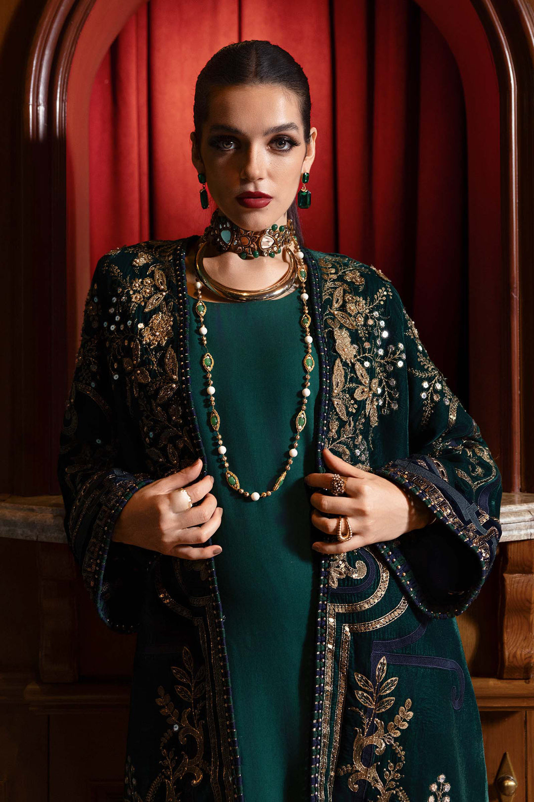 3 Pc Embroidered Velvet Suit