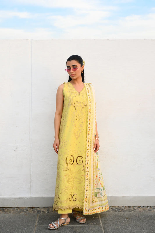 PASTEL LIME YELLOW LUXURY EMBROIDERED LUXURY LAWN SET (NEL-26607) LUXURY LAWN X EID 2026
