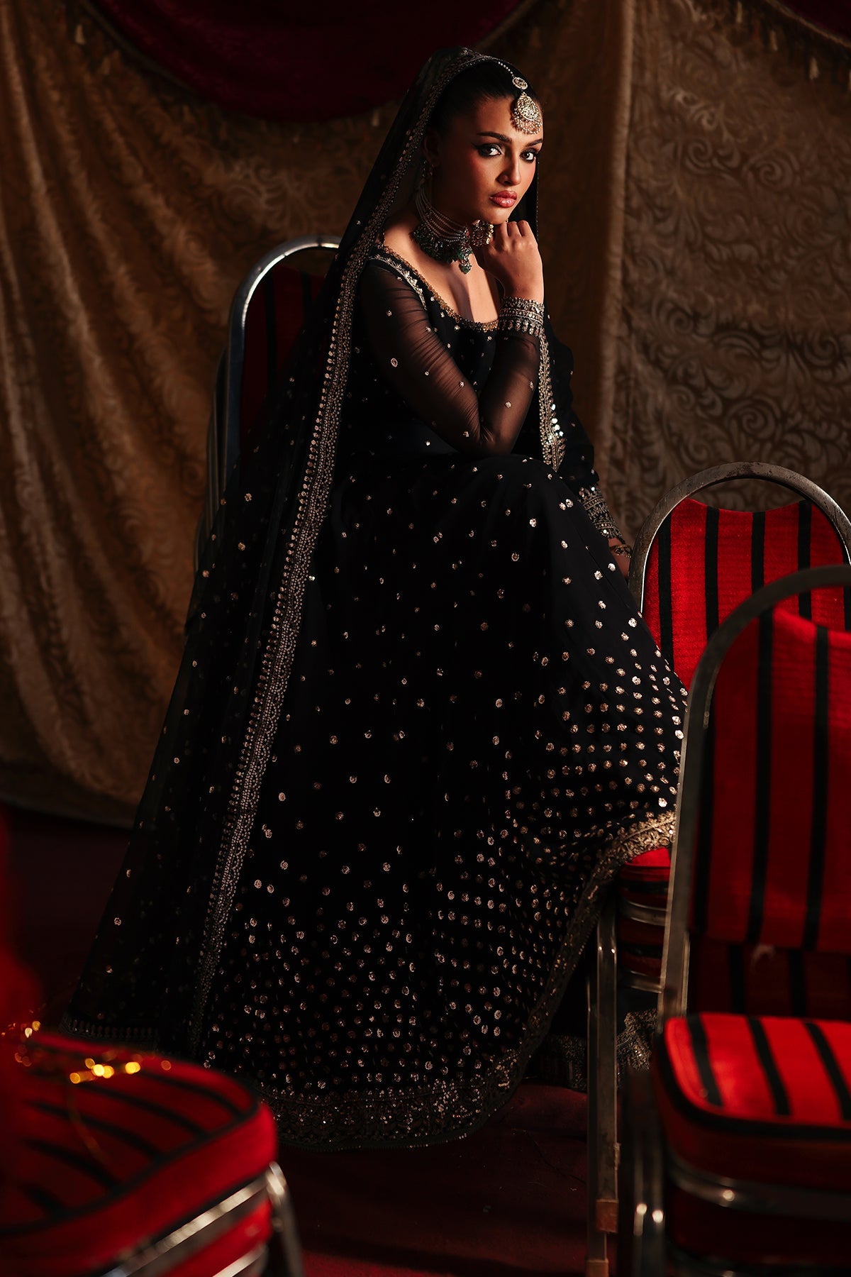 3-PC EMBROIDERED CHIFFON SUIT CMA-5-180