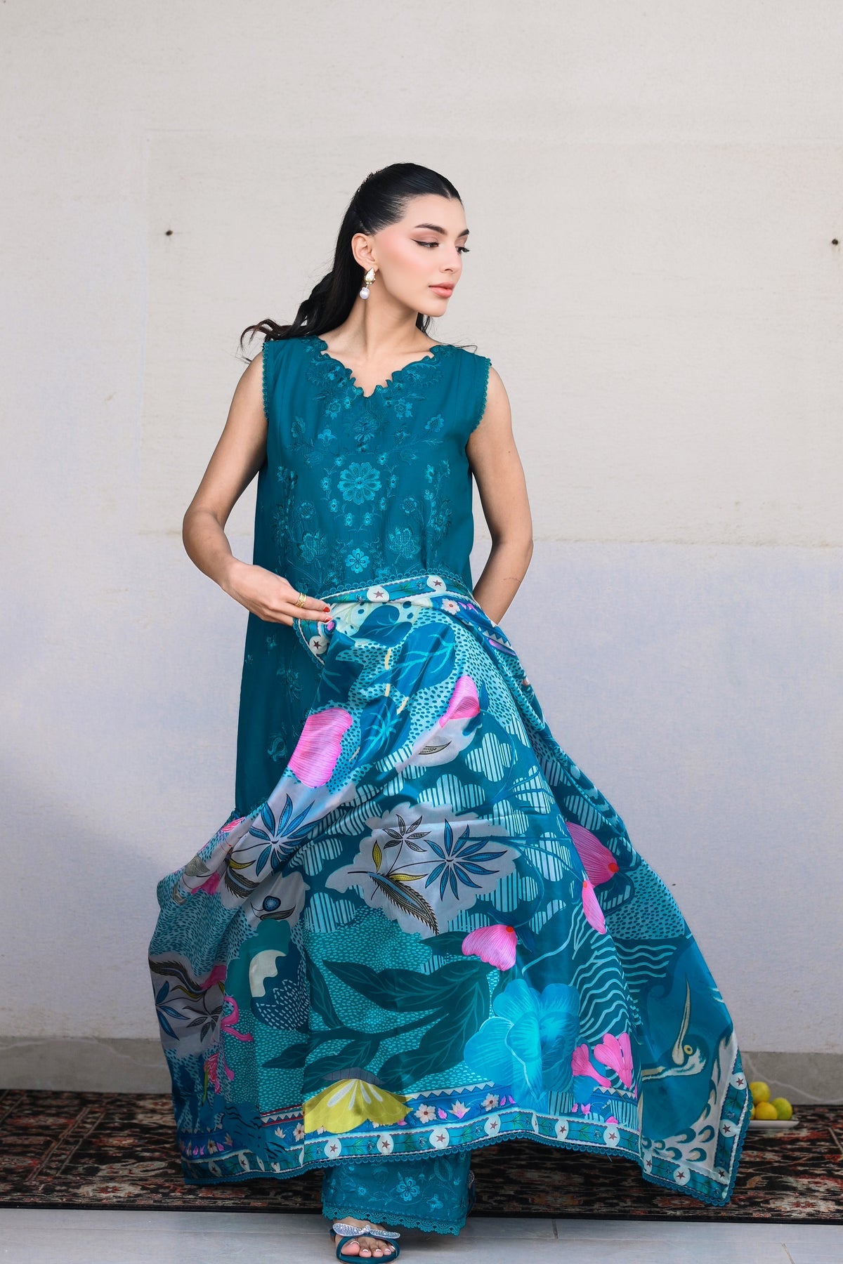 DEEP TURQUOISE LUXURY EMBROIDERED LAWN (NEL-26609) LUXURY LAWN X EID 2026