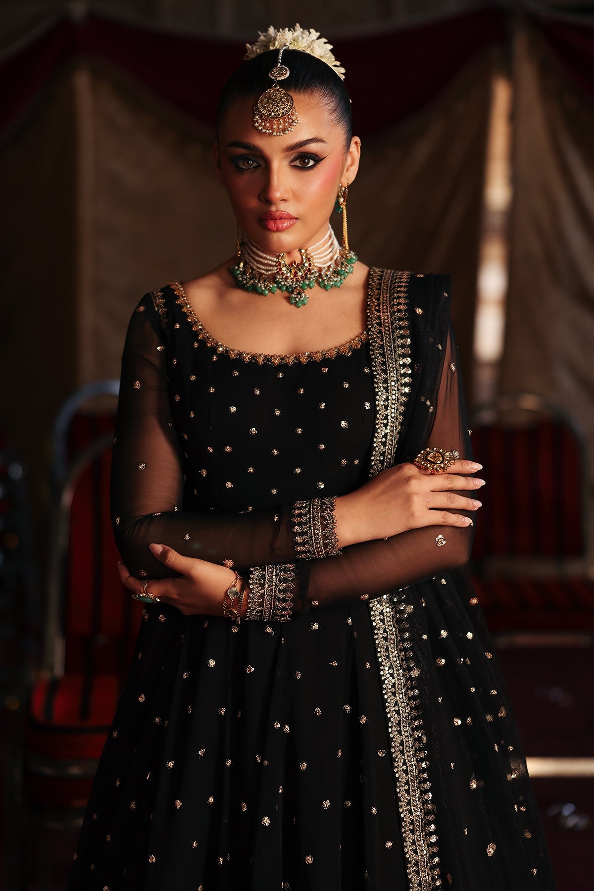 3-PC EMBROIDERED CHIFFON SUIT CMA-5-180