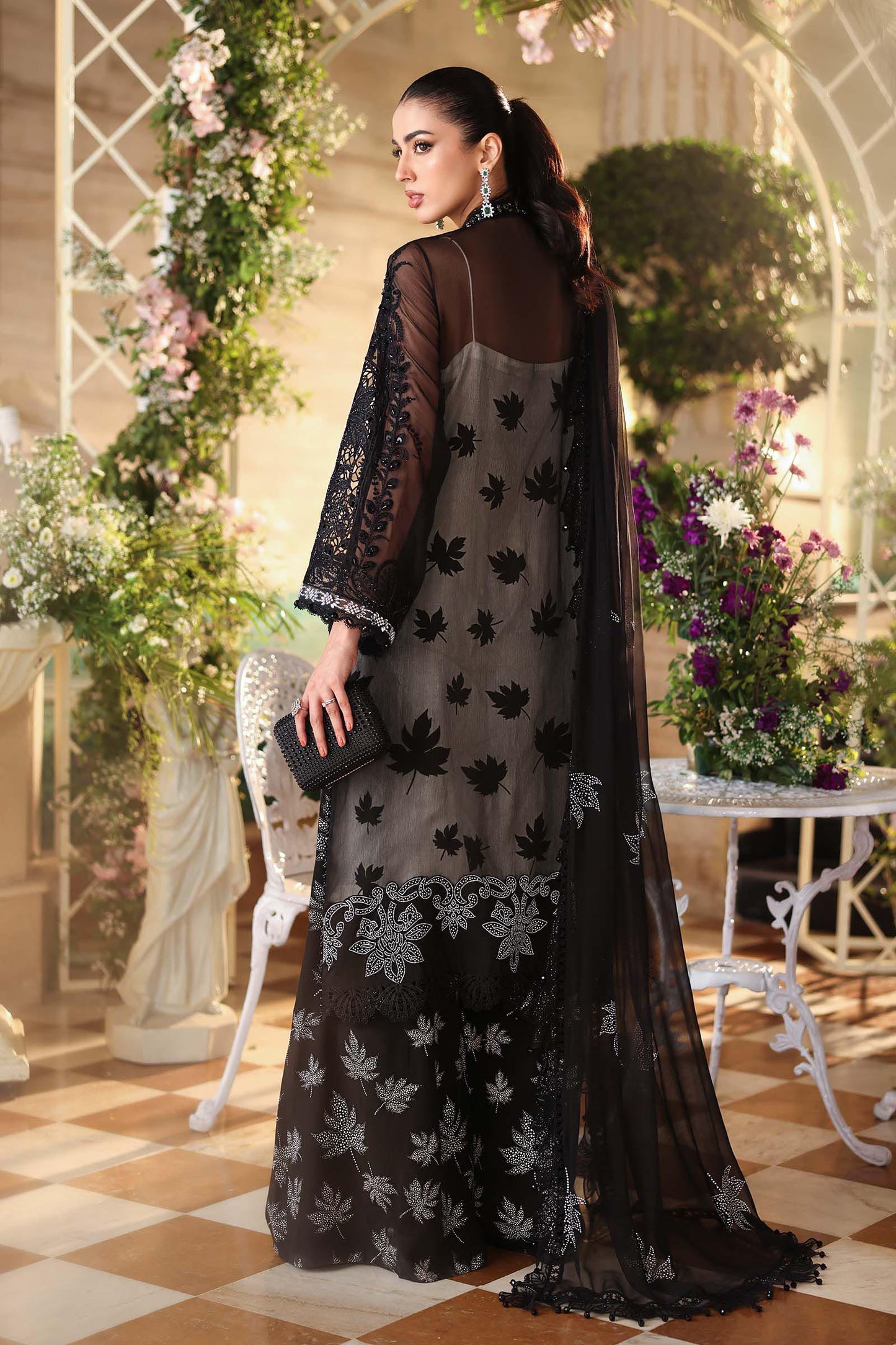3 Piece Embroidered Chiffon Suit - MPC-26-101-Black