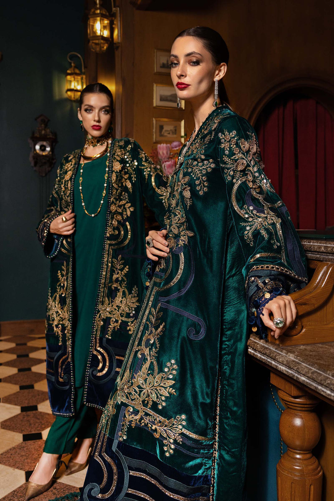 3 Pc Embroidered Velvet Suit