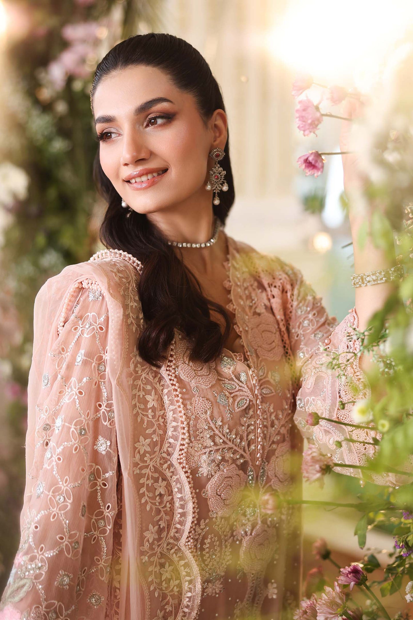3 Piece Embroidered Chiffon Suit  MPC-26-104-Peach Pink