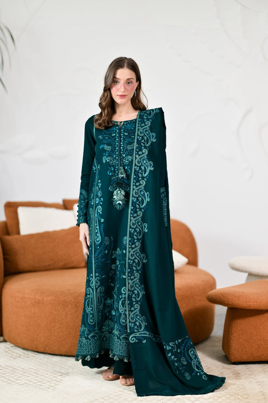 LYRA - DEEP EMERALD LUXURY EMBROIDERED KARANDI 3PCS SET (NEL-26639)