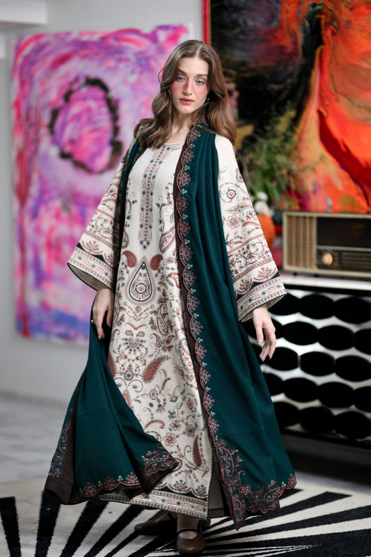 ELARA - IVORY LUXURY EMBROIDERED KARANDI 3PCS SET (NEL-26632)
