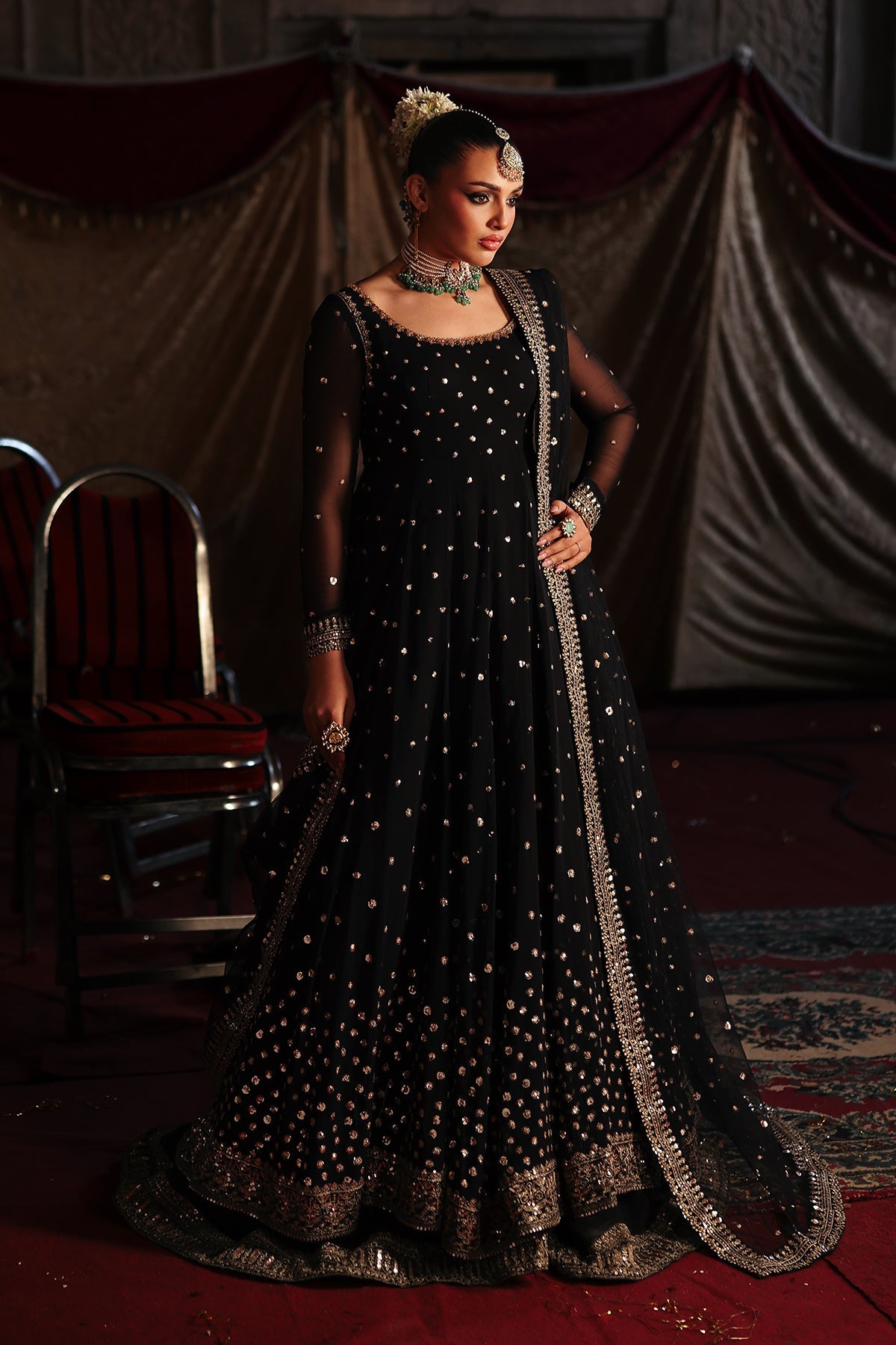 3-PC EMBROIDERED CHIFFON SUIT CMA-5-180