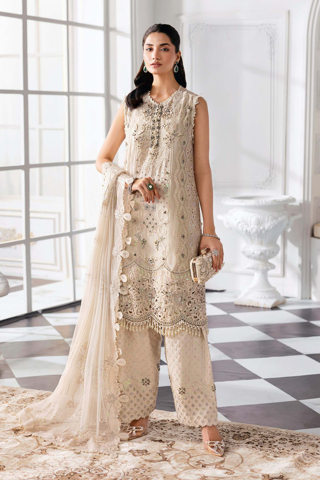 3 Piece Embroidered Chiffon Suit | BD-3007
