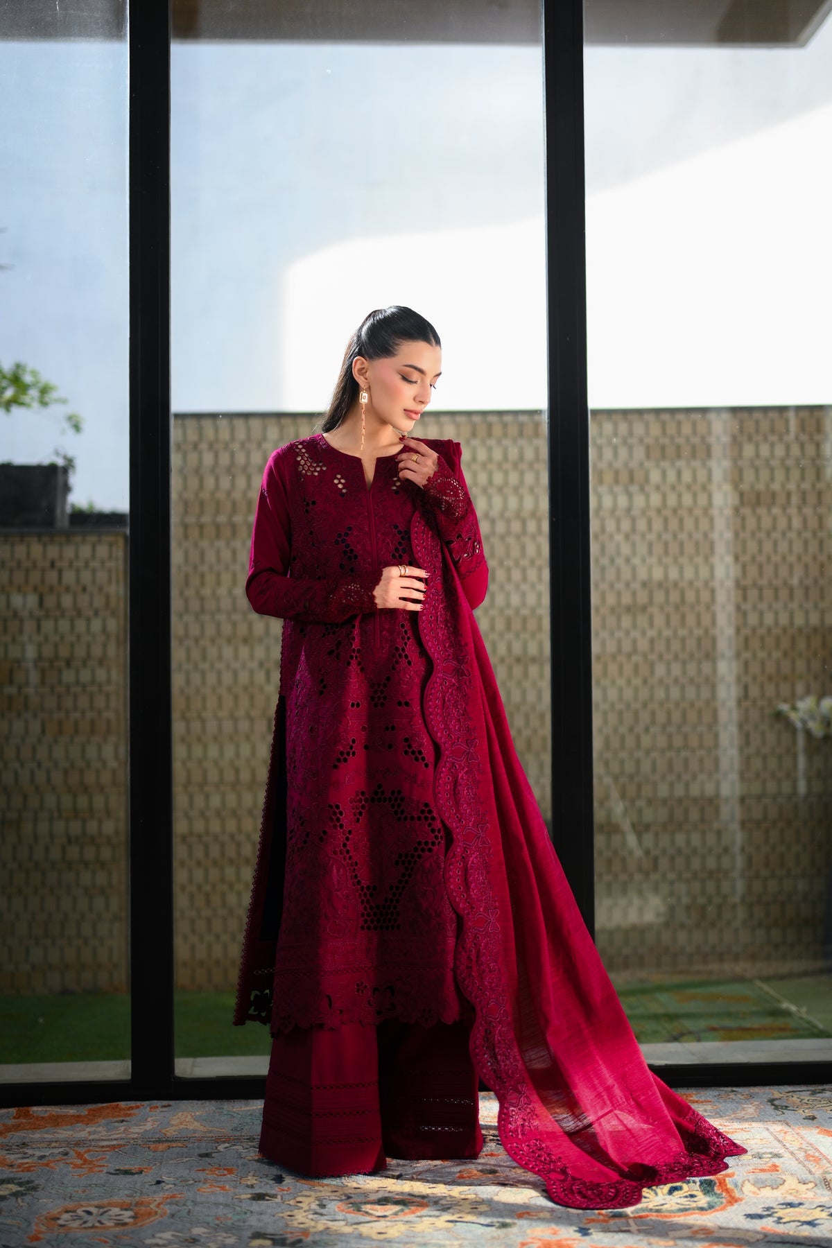 DEEP MAROON LUXURY EMBROIDERED LAWN (NEL-26601) LUXURY LAWN X EID 2026