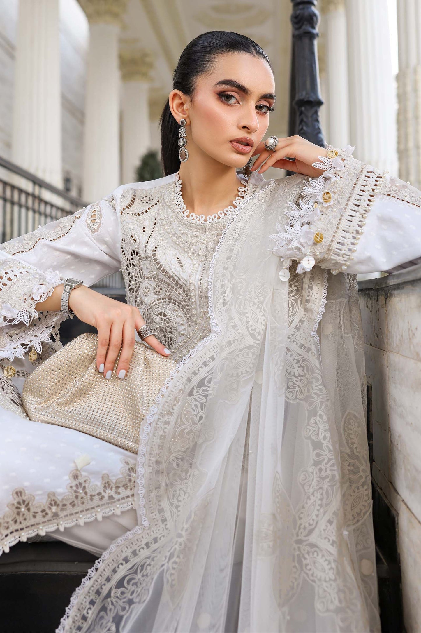3 Piece Embroidered Jacquard Lawn Suit