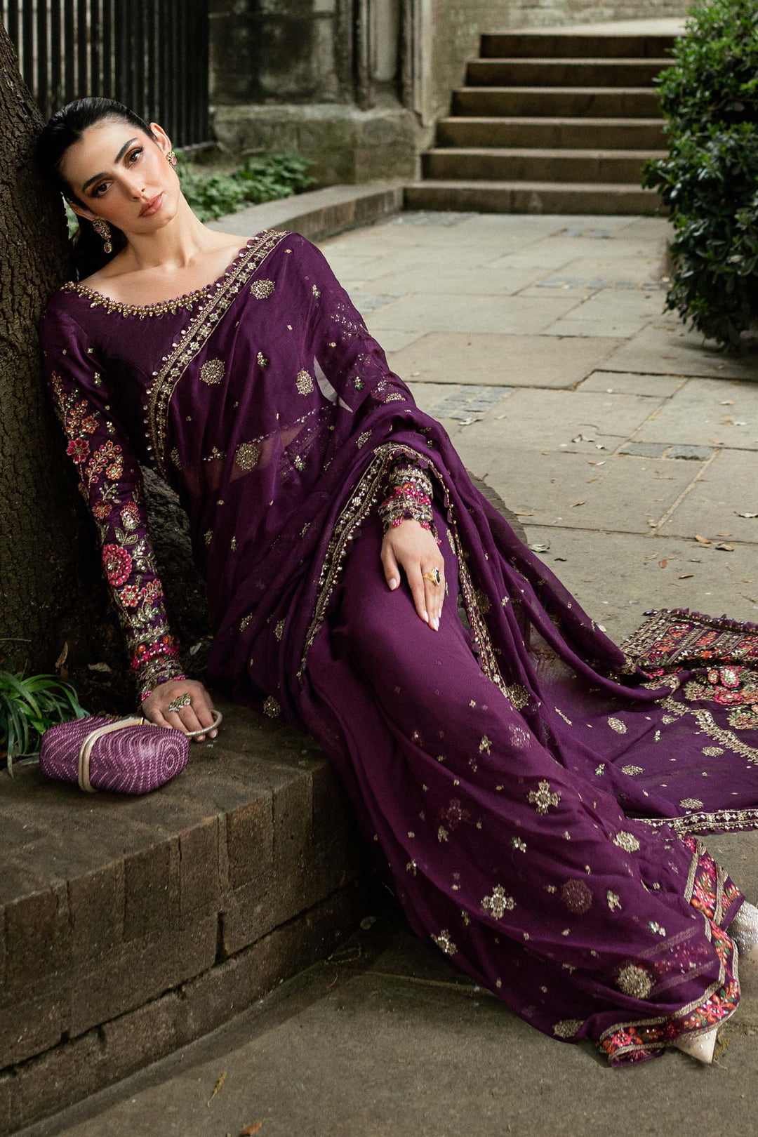 Embroidered Chiffon Saree