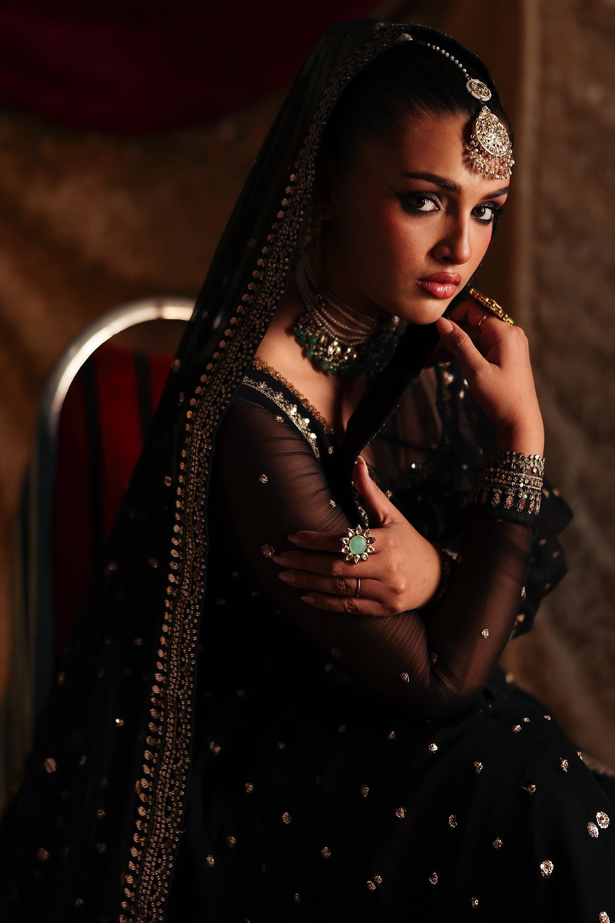 3-PC EMBROIDERED CHIFFON SUIT CMA-5-180