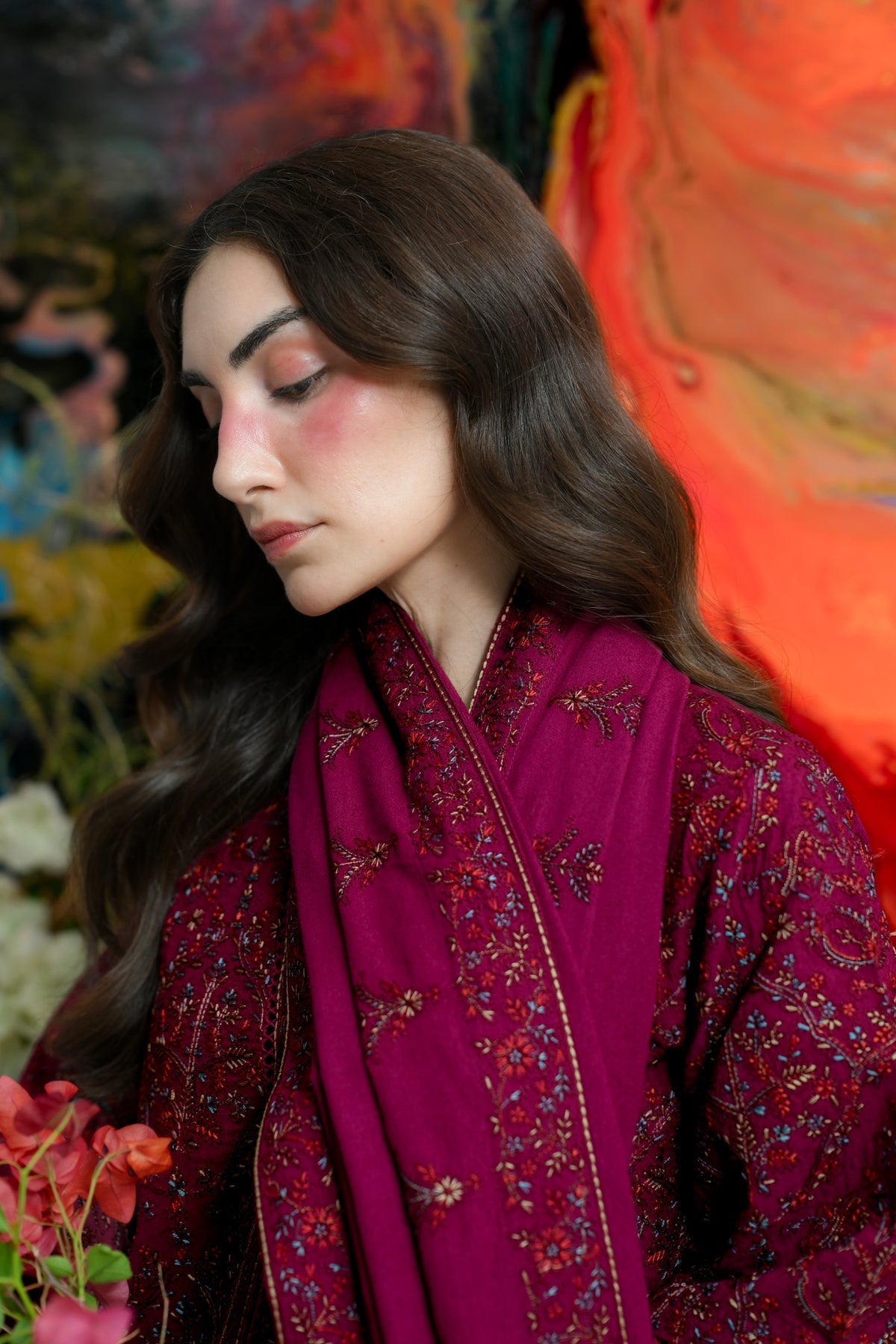 MIRA II - DEEP FUCHSIA LUXURY EMBROIDERED KARANDI 3PCS SET (NEL-26638)
