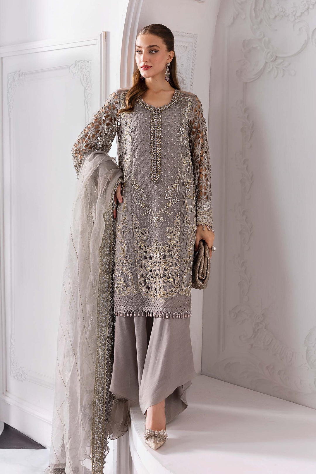 3 Piece Embroidered Organza Suit | BD-3006