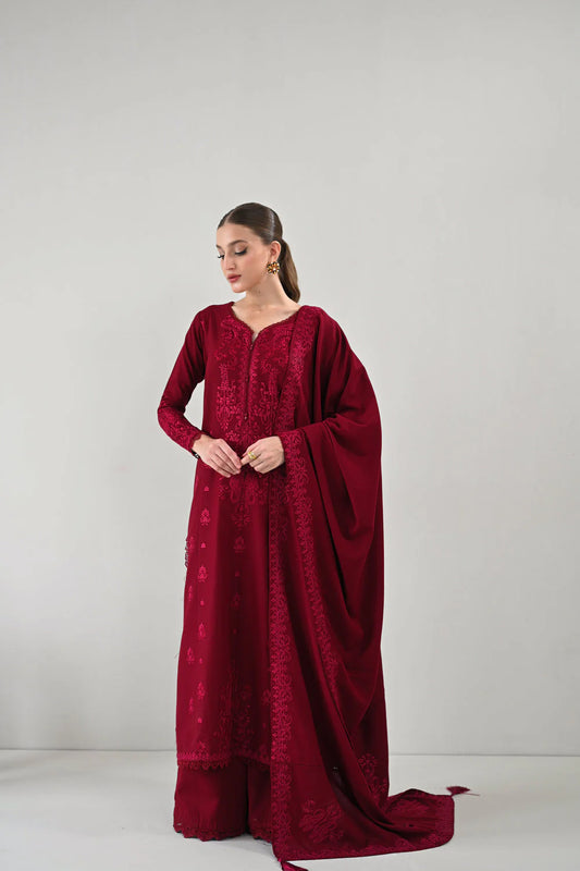 RICH MAROON LUXURY EMBROIDERED KARANDI SET (NEL-24629)