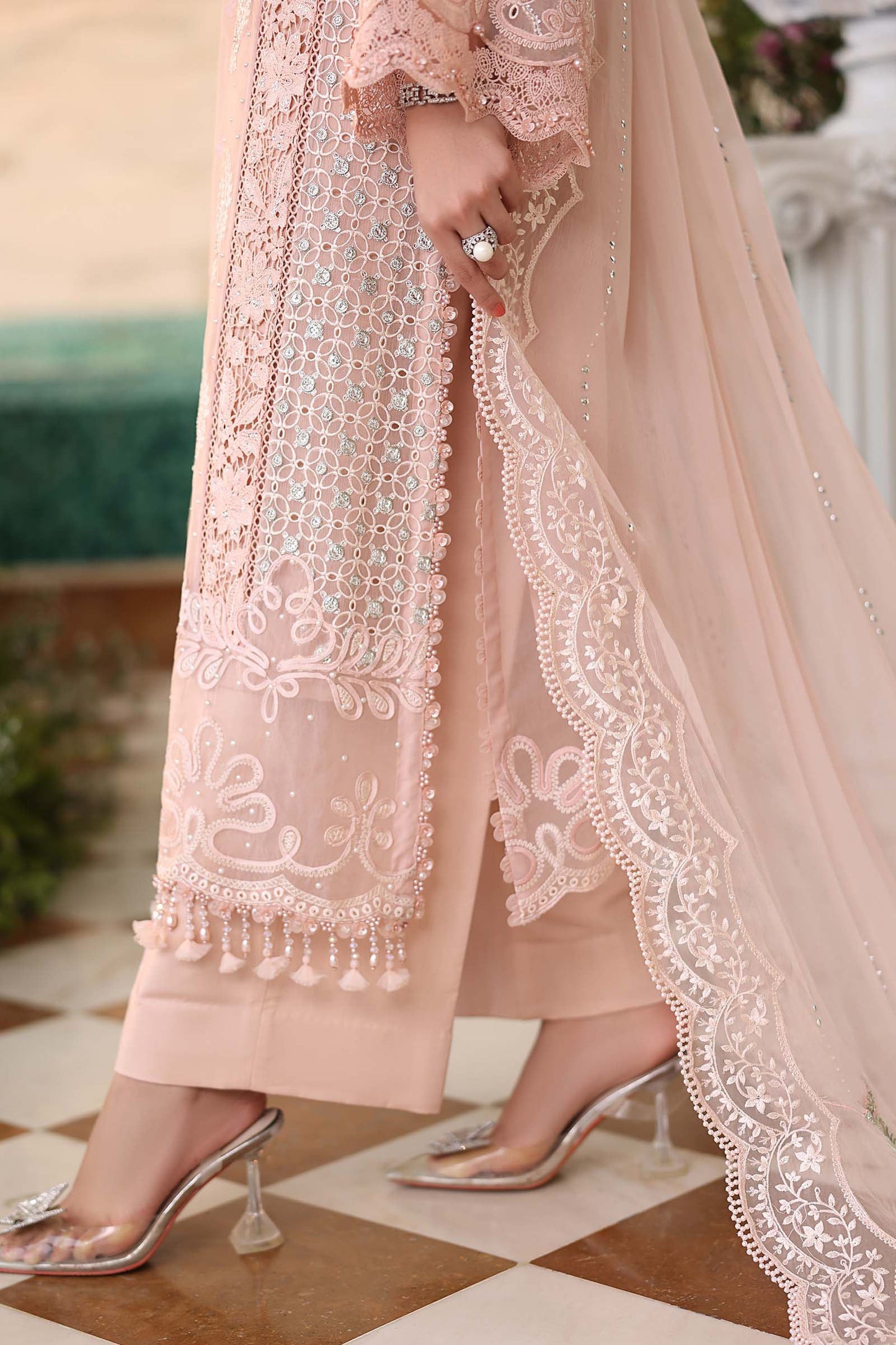 3 Piece Embroidered Chiffon Suit  MPC-26-104-Peach Pink