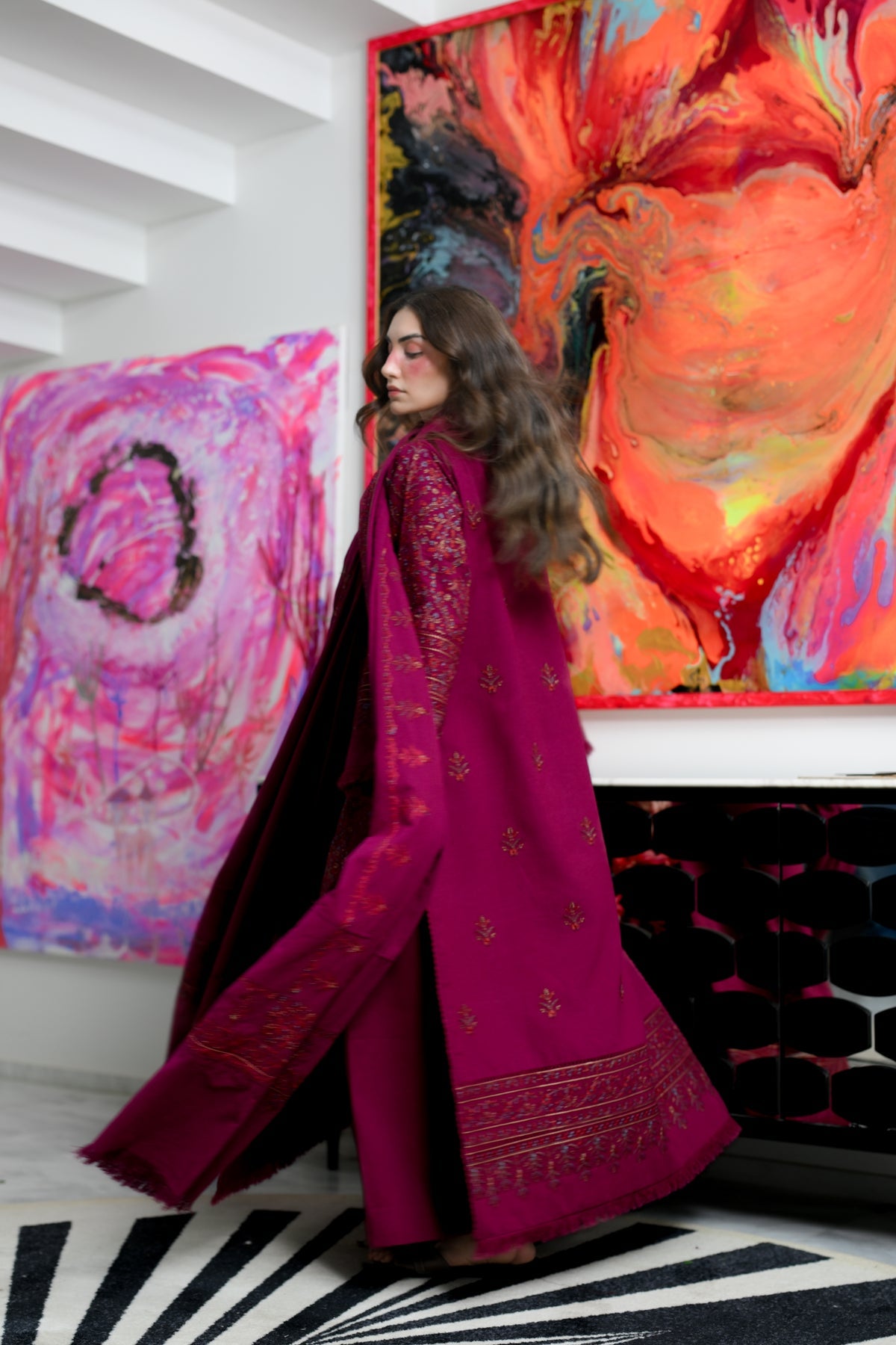 MIRA II - DEEP FUCHSIA LUXURY EMBROIDERED KARANDI 3PCS SET (NEL-26638)