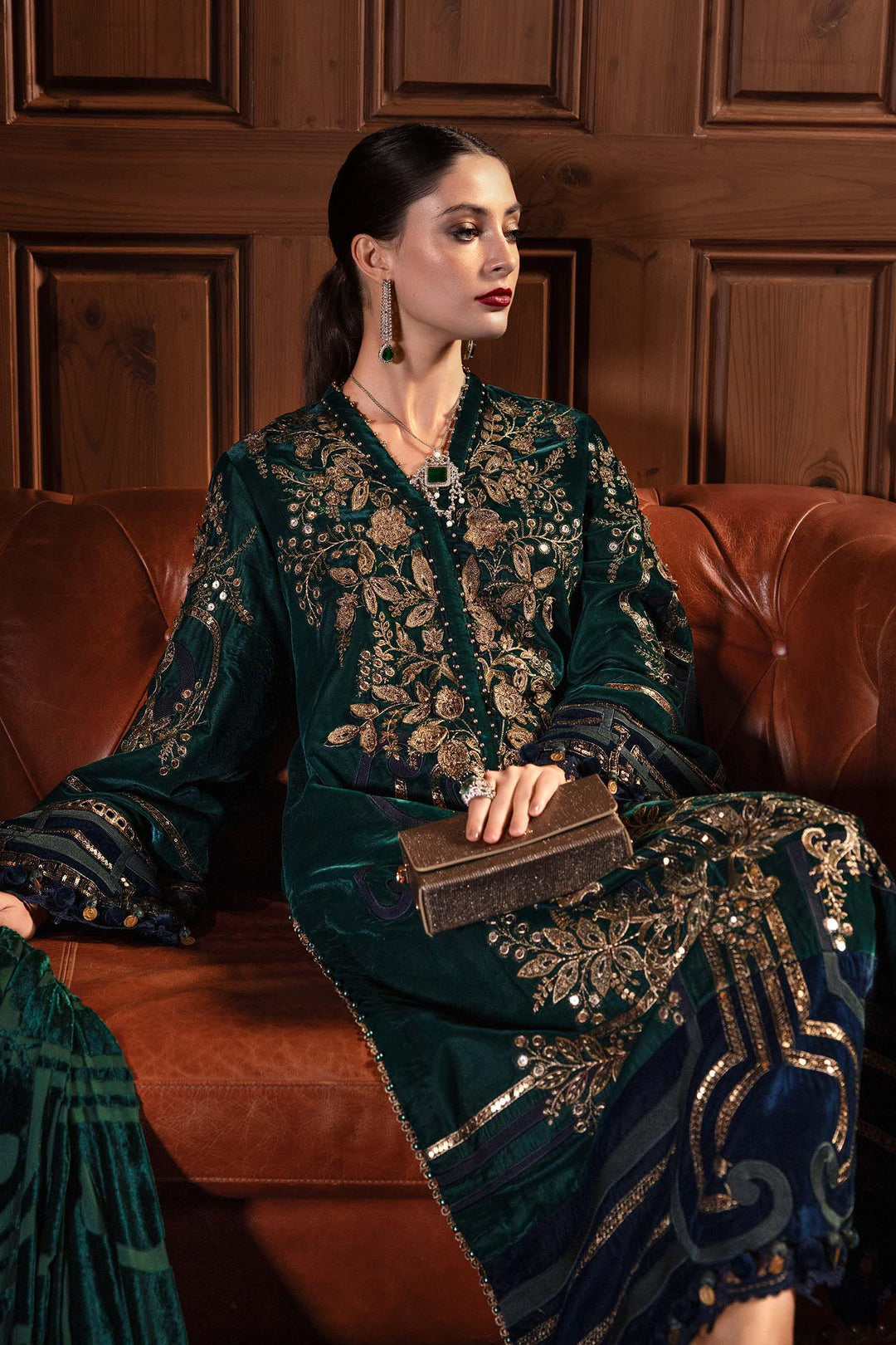 3 Pc Embroidered Velvet Suit