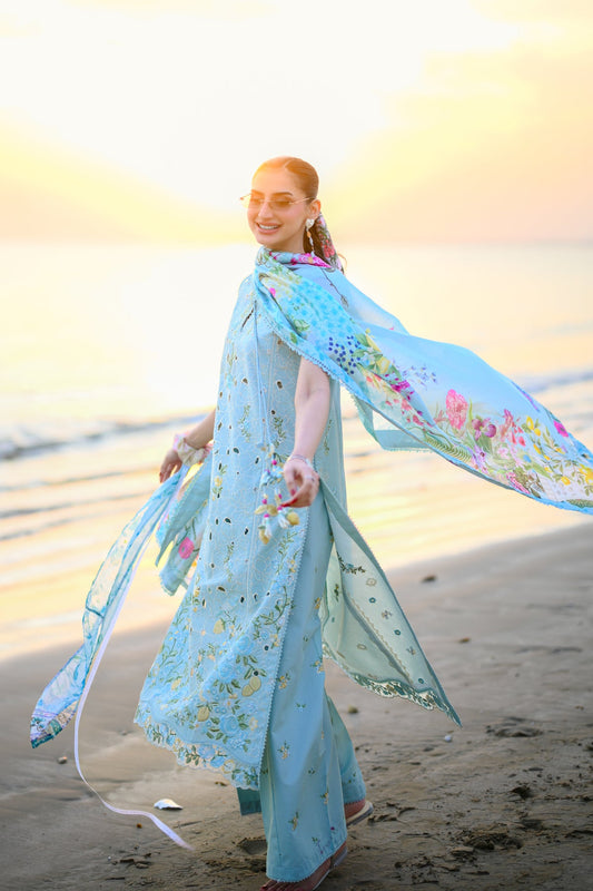 PASTEL AQUA BLUE LUXURY EMBROIDERED LUXURY LAWN SET (NEL-26606) LUXURY LAWN X EID 2026