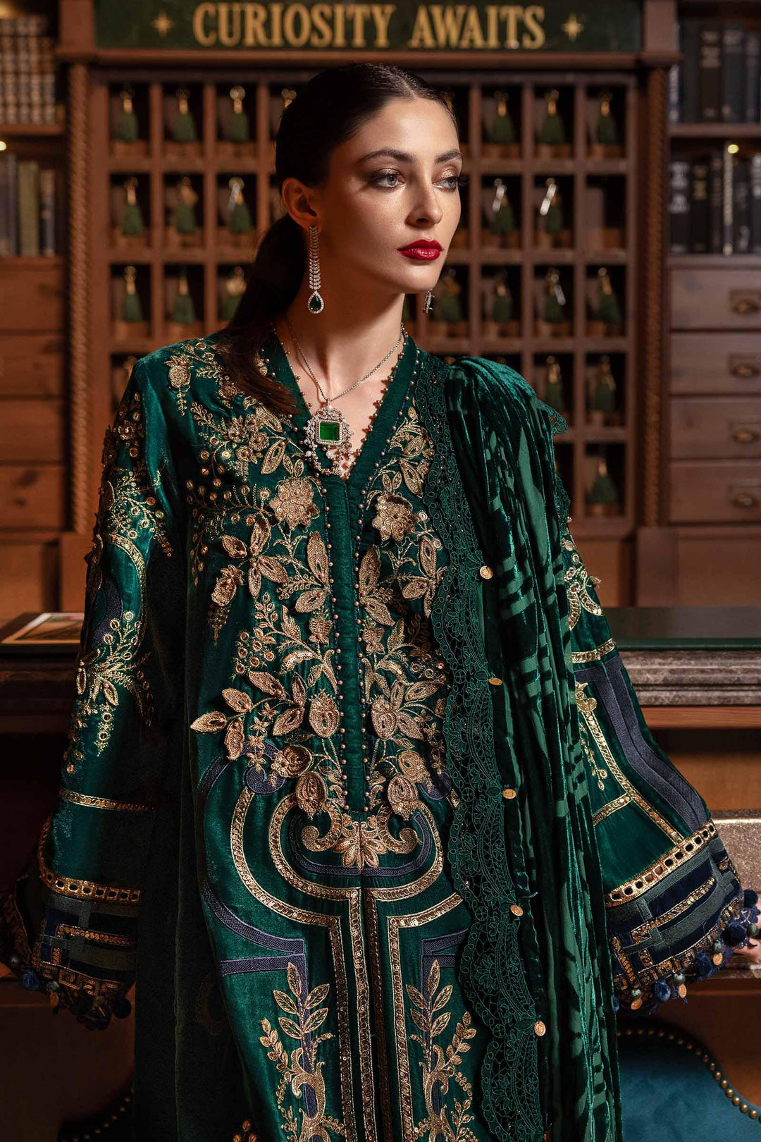 3 Pc Embroidered Velvet Suit