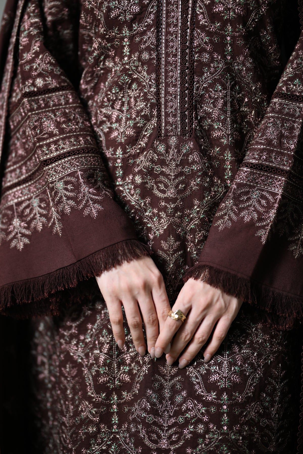 MIRA I - CHOCOLATE BROWN LUXURY EMBROIDERED KARANDI 3PCS SET (NEL-26634)
