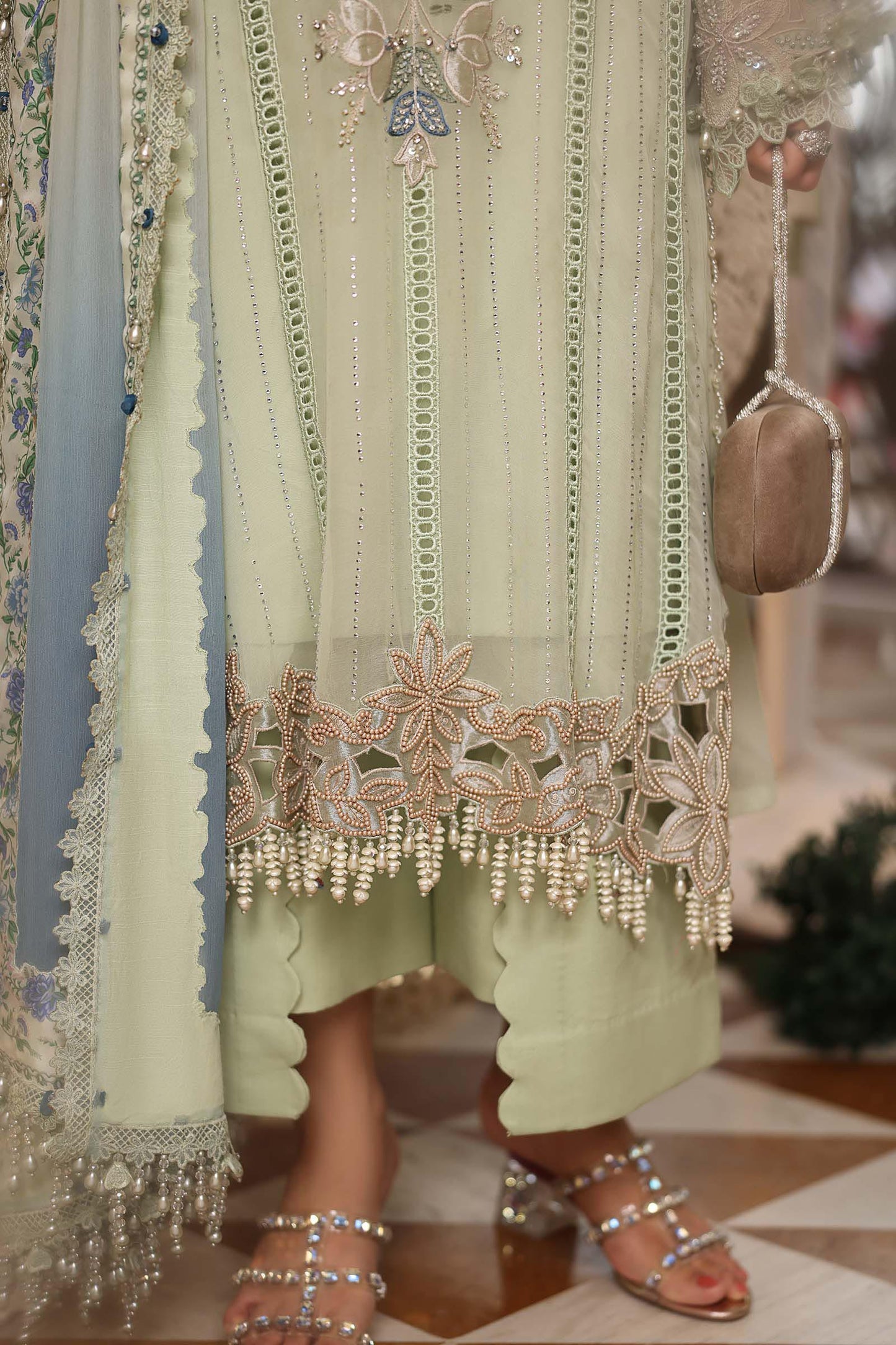 3 Piece Embroidered Chiffon Suit  BARCODE:MPC-26-105-Pistachio Green