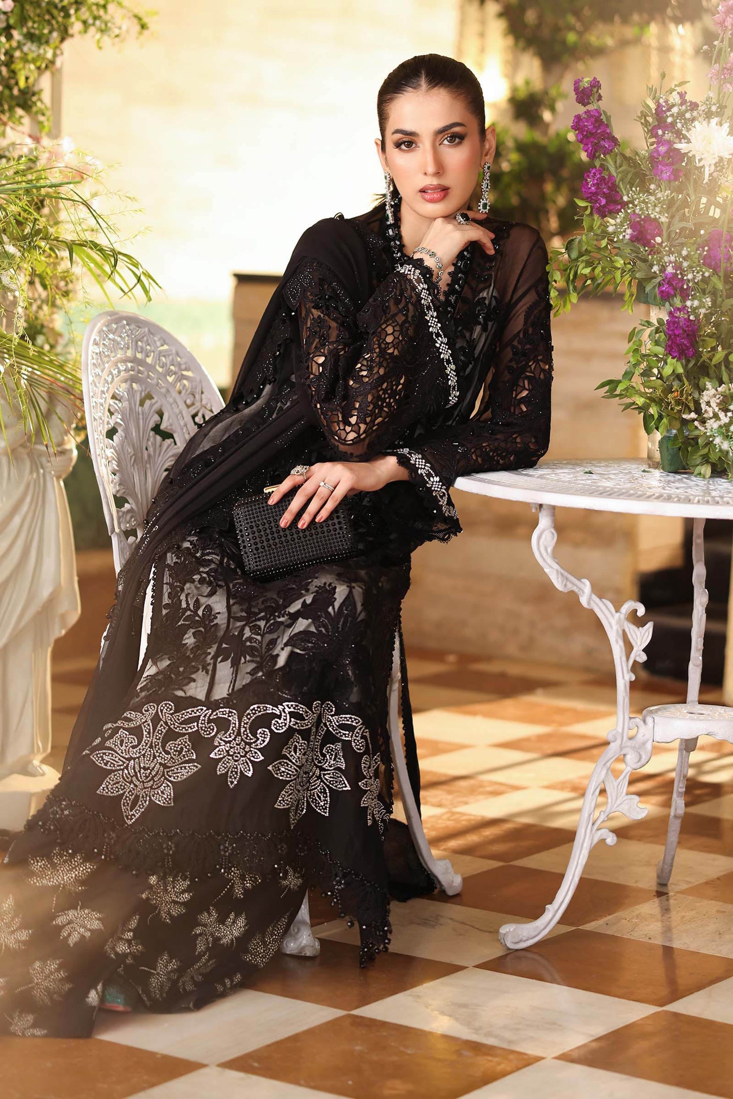 3 Piece Embroidered Chiffon Suit - MPC-26-101-Black