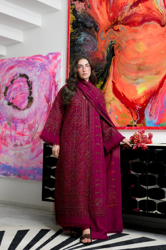MIRA II - DEEP FUCHSIA LUXURY EMBROIDERED KARANDI 3PCS SET (NEL-26638)