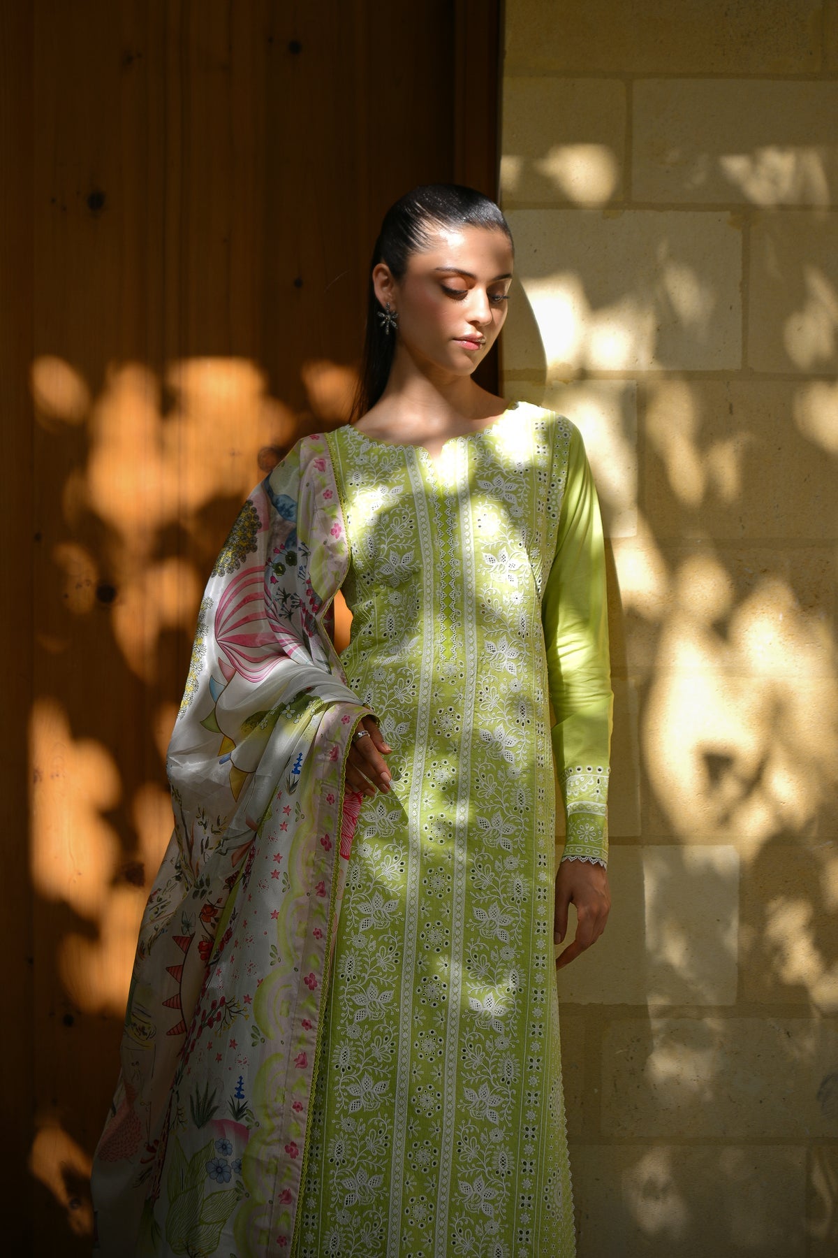 CARNIVAL (2) - PASTEL MINT GREEN LUXURY PRINTED EMBROIDERED LAWN SET (NEL-25615)