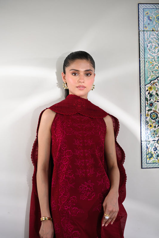 CRIMSON LUXURY PRINTED EMBROIDERED LAWN SET (NEL-25612)