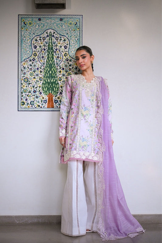 WHISPERS OF SUMMER / LILAC LUXURY PRINTED EMBROIDERED LAWN SET (NEL-25619)